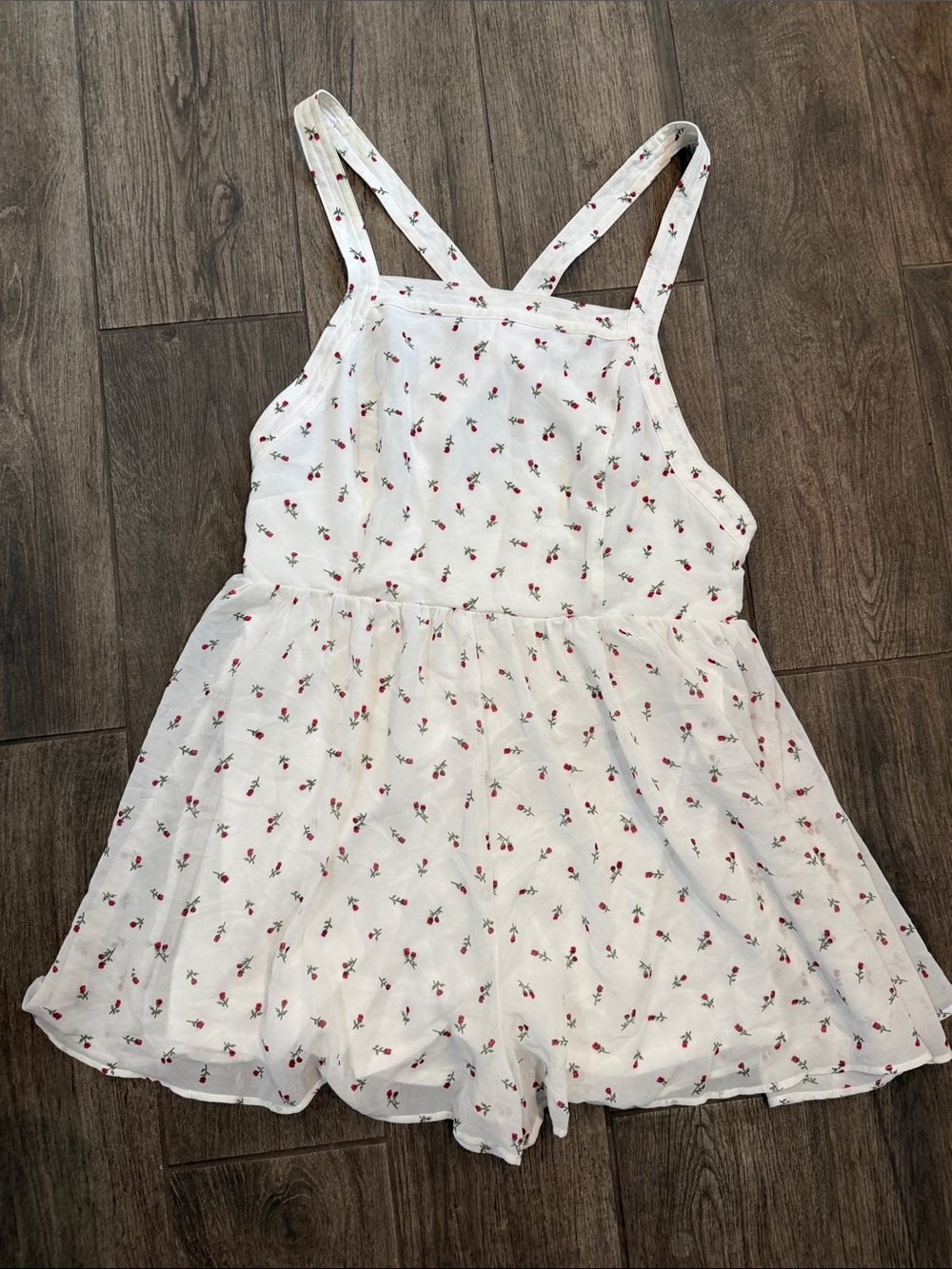 NWT Forever 21 White Chiffon Floral Romper with Rose Print